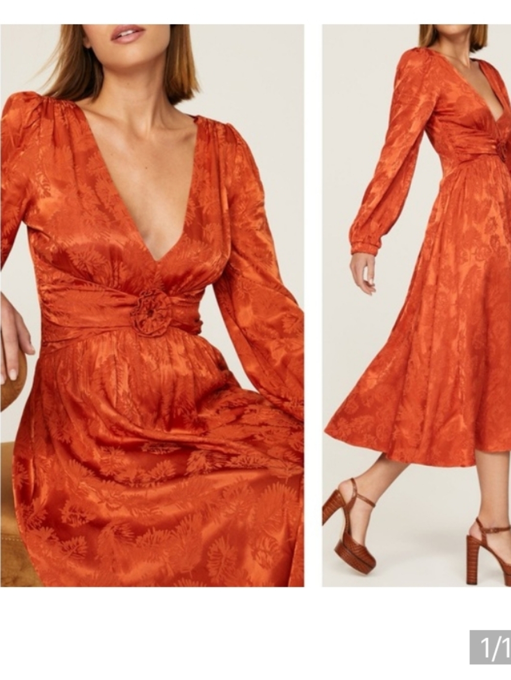 Long-Sleeve Maxi Dress with Waist Rosette.